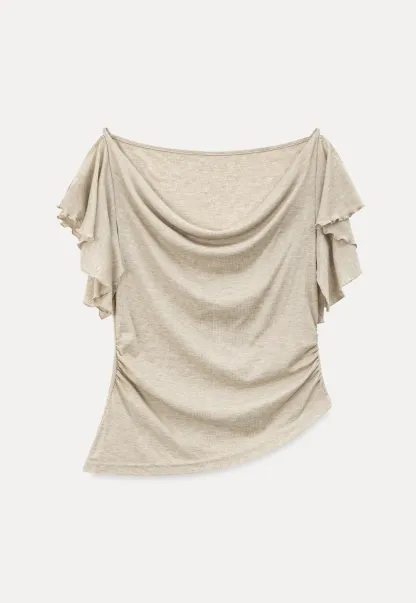 Cowl Neck Ruched Short Sleeve Tshirt