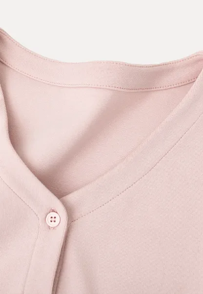 V Neck Button Front Short Sleeve Knit Top