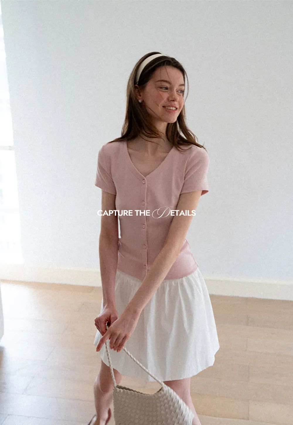 V Neck Button Front Short Sleeve Knit Top