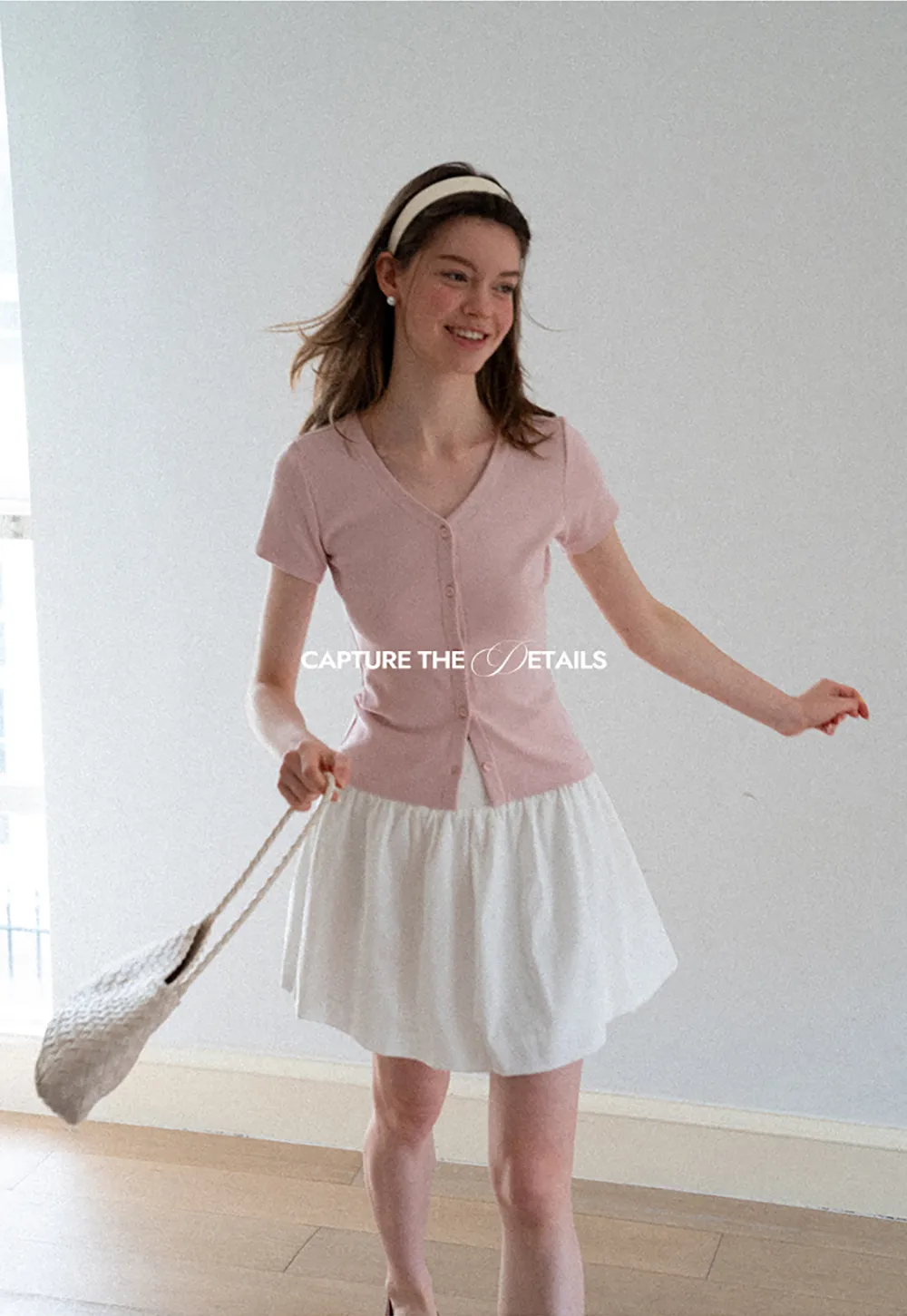 V Neck Button Front Short Sleeve Knit Top