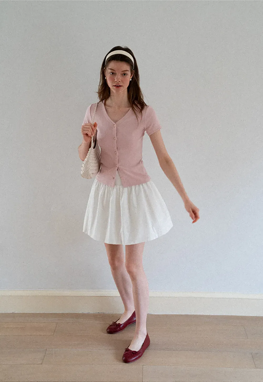 V Neck Button Front Short Sleeve Knit Top