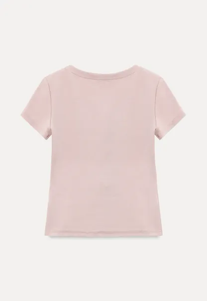 V Neck Button Front Short Sleeve Knit Top