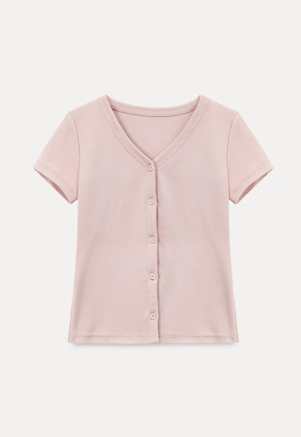 V Neck Button Front Short Sleeve Knit Top