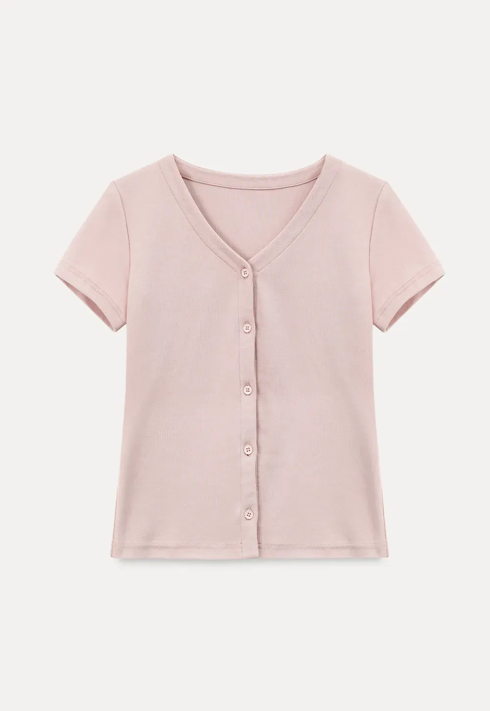 V Neck Button Front Short Sleeve Knit Top