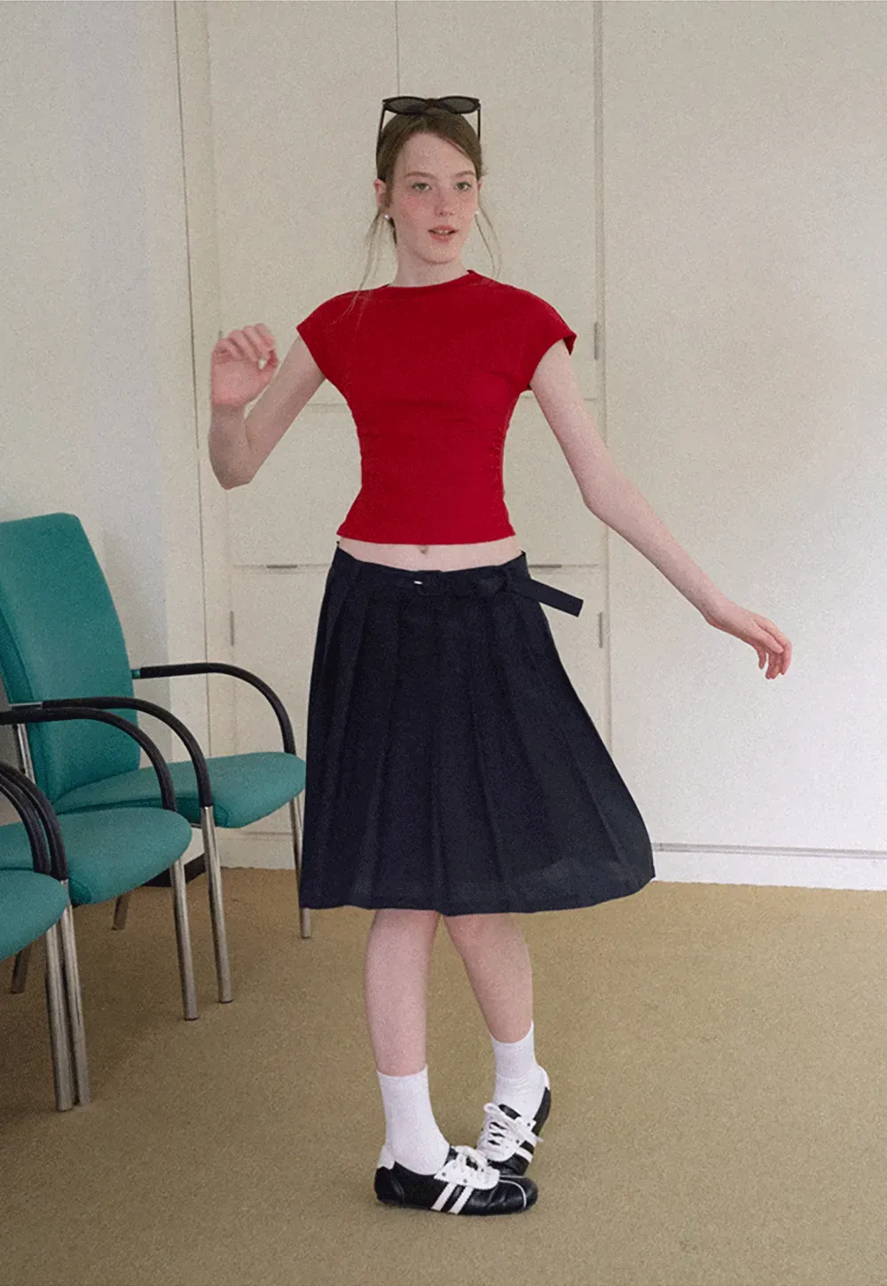 Cropped Cap Sleeve Tshirt with Ruched Detail