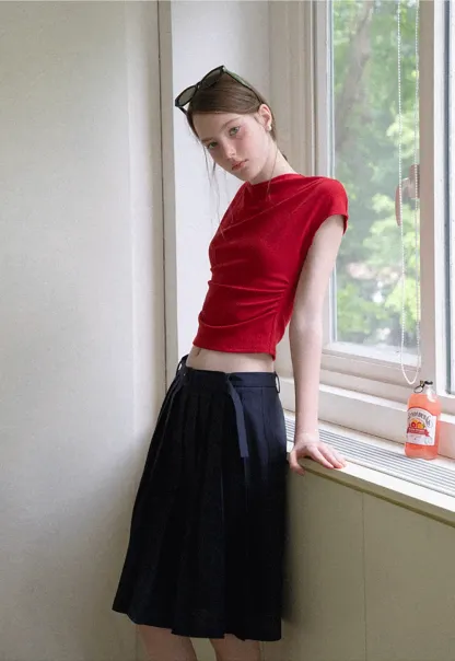 Cropped Cap Sleeve Tshirt with Ruched Detail