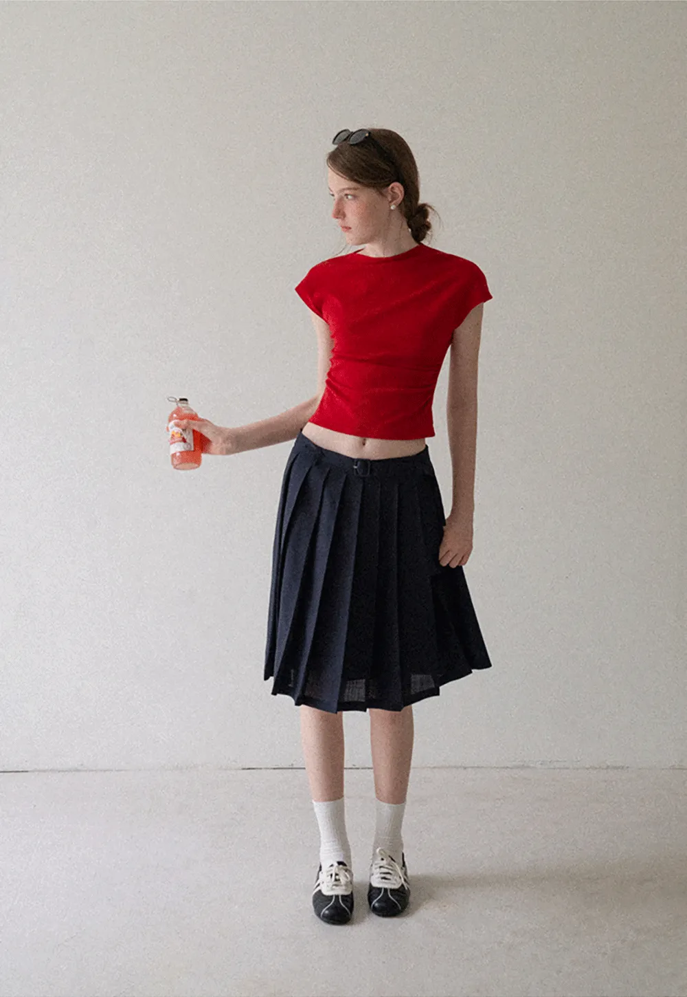 Cropped Cap Sleeve Tshirt with Ruched Detail
