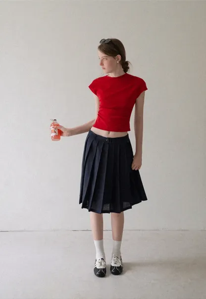 Cropped Cap Sleeve Tshirt with Ruched Detail