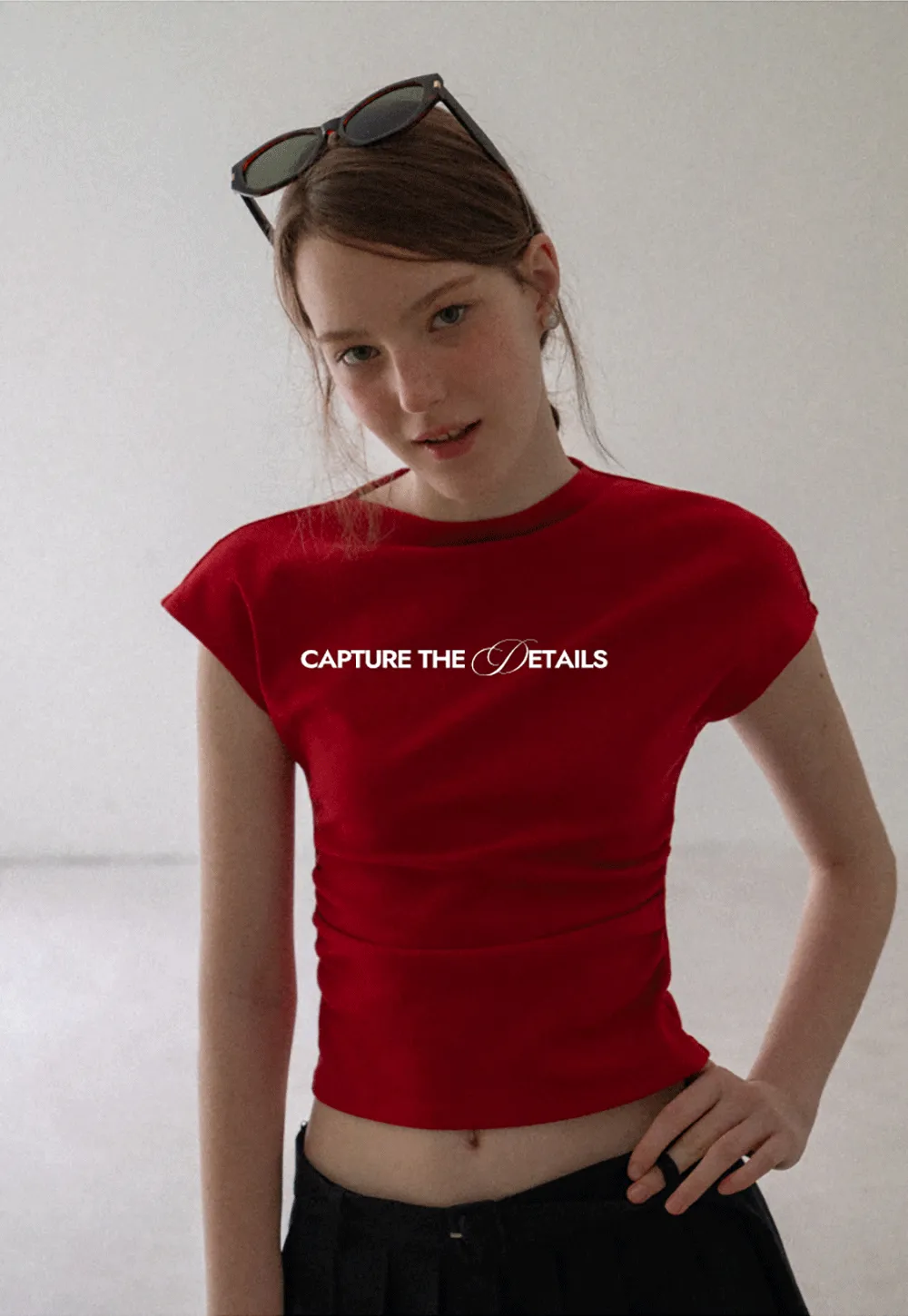 Cropped Cap Sleeve Tshirt with Ruched Detail