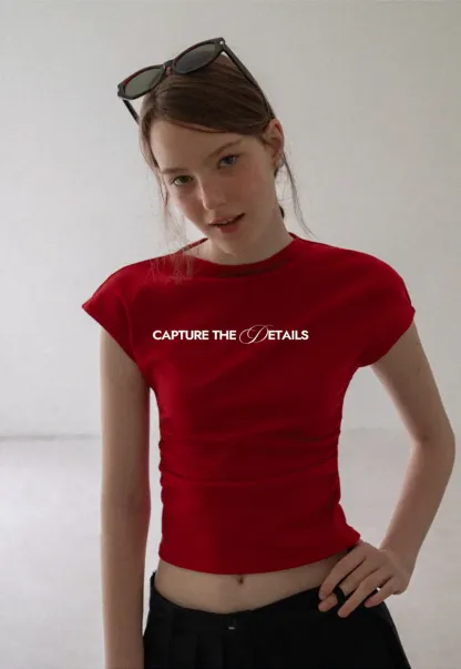 Cropped Cap Sleeve Tshirt with Ruched Detail