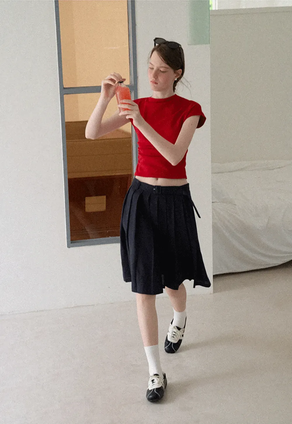 Cropped Cap Sleeve Tshirt with Ruched Detail