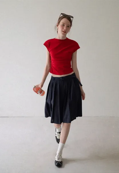 Cropped Cap Sleeve Tshirt with Ruched Detail