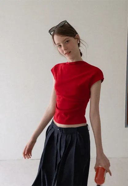 Cropped Cap Sleeve Tshirt with Ruched Detail
