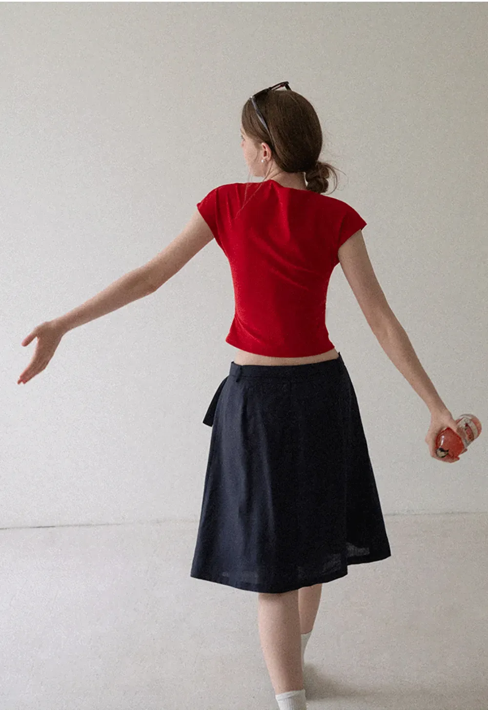 Cropped Cap Sleeve Tshirt with Ruched Detail