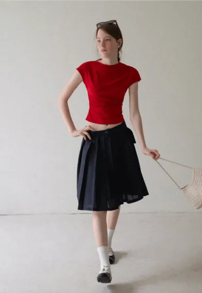 Cropped Cap Sleeve Tshirt with Ruched Detail