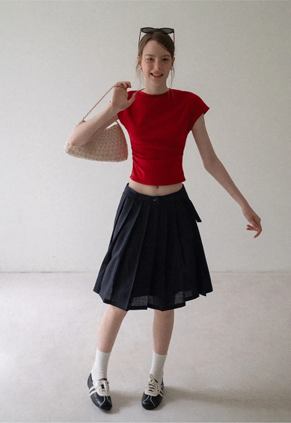 Cropped Cap Sleeve Tshirt with Ruched Detail