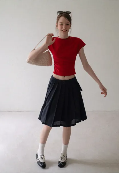 Cropped Cap Sleeve Tshirt with Ruched Detail