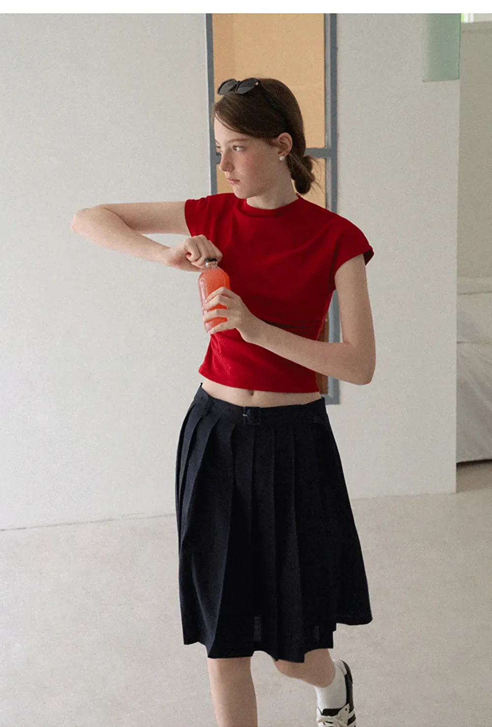 Cropped Cap Sleeve Tshirt with Ruched Detail