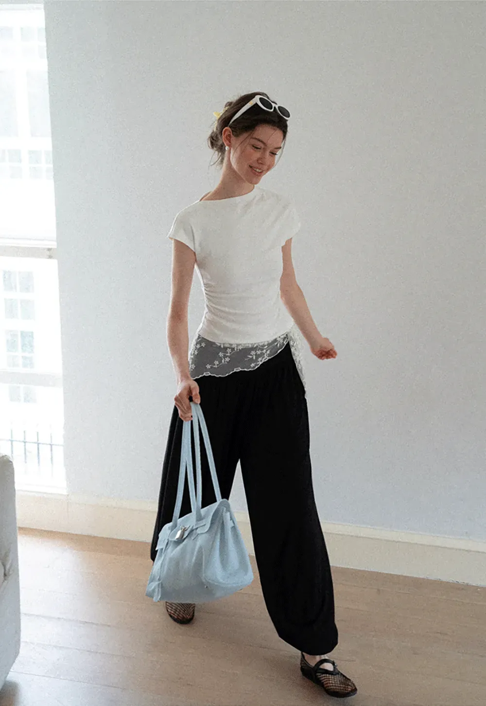 Cropped Cap Sleeve Tshirt with Ruched Detail