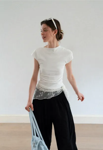 Cropped Cap Sleeve Tshirt with Ruched Detail