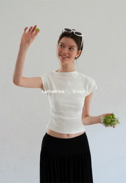 Cropped Cap Sleeve Tshirt with Ruched Detail