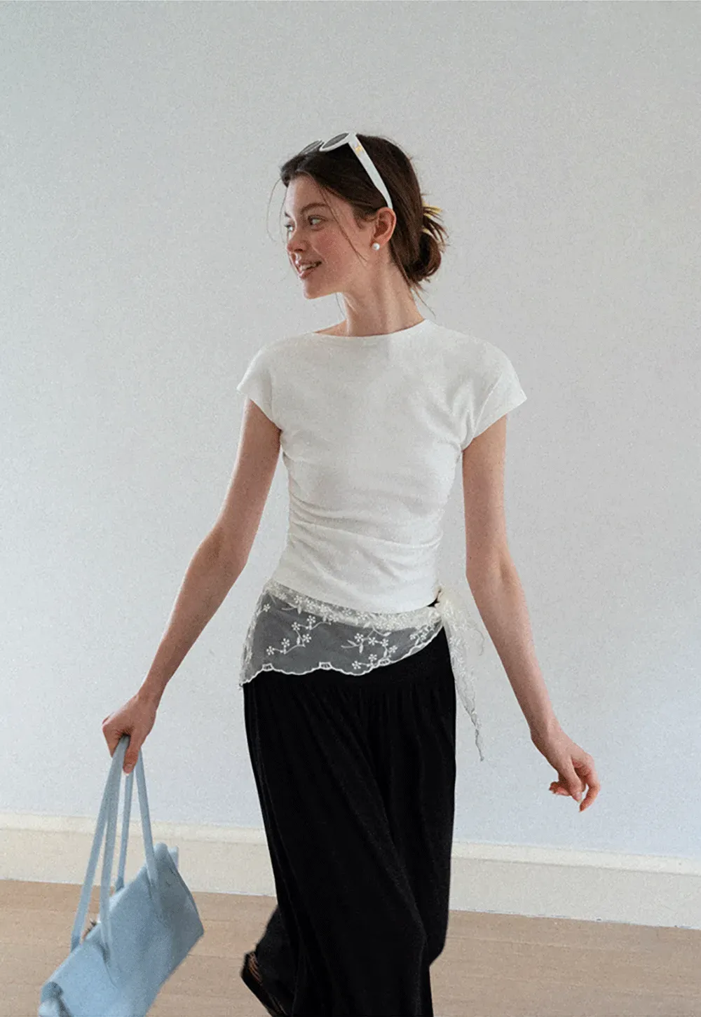 Cropped Cap Sleeve Tshirt with Ruched Detail