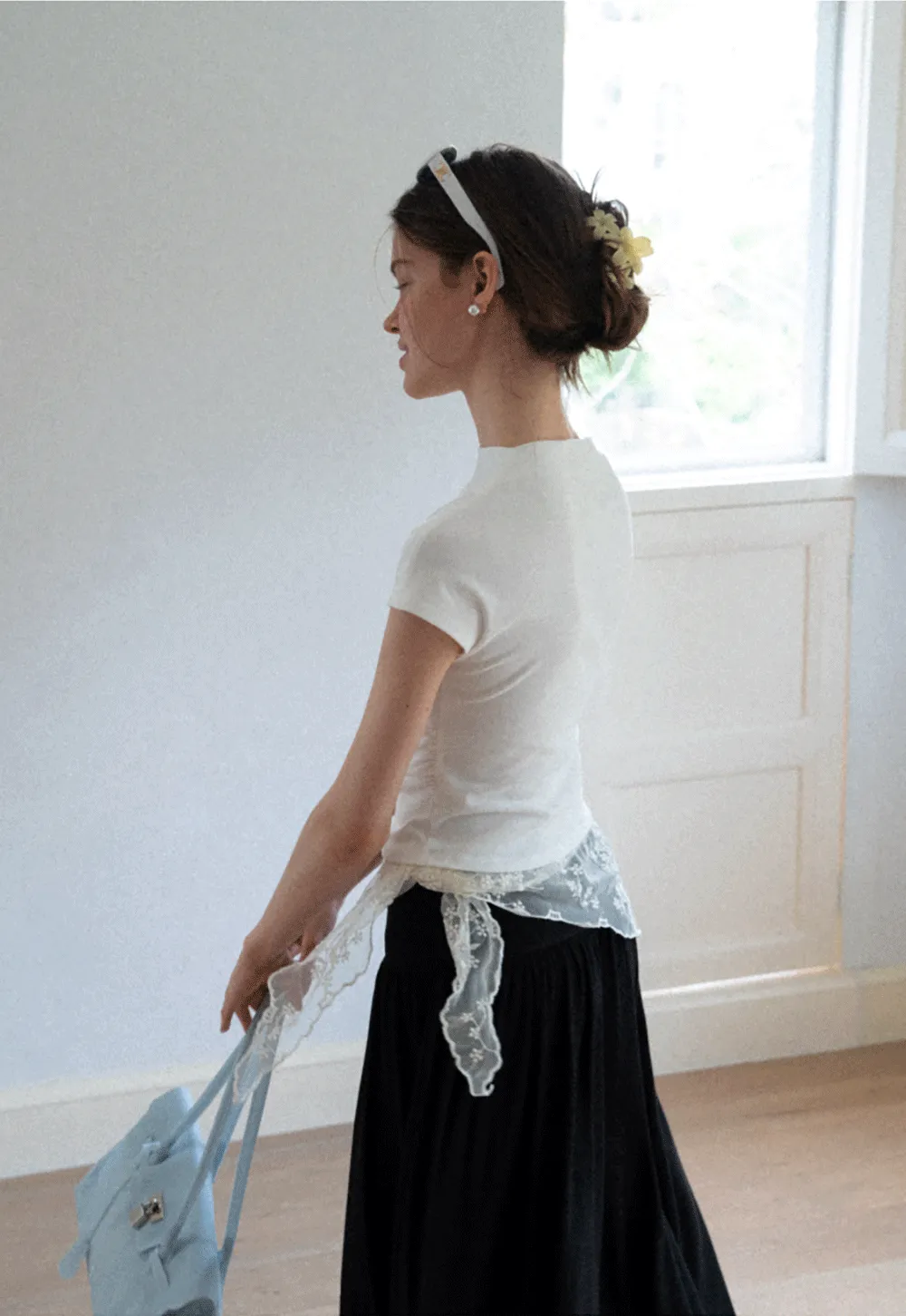 Cropped Cap Sleeve Tshirt with Ruched Detail