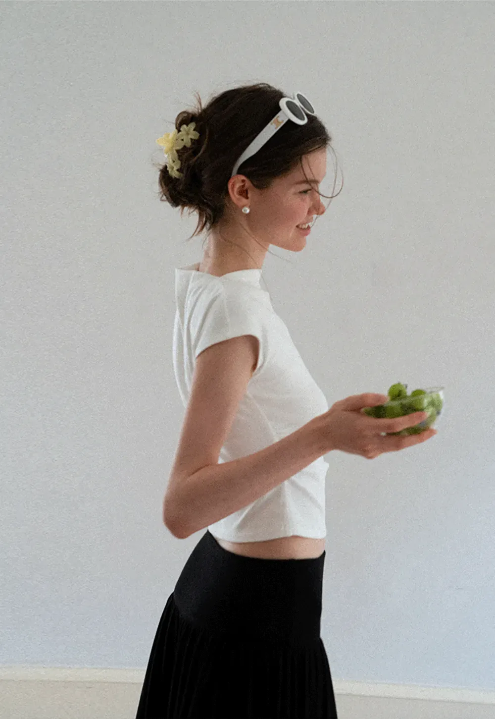 Cropped Cap Sleeve Tshirt with Ruched Detail