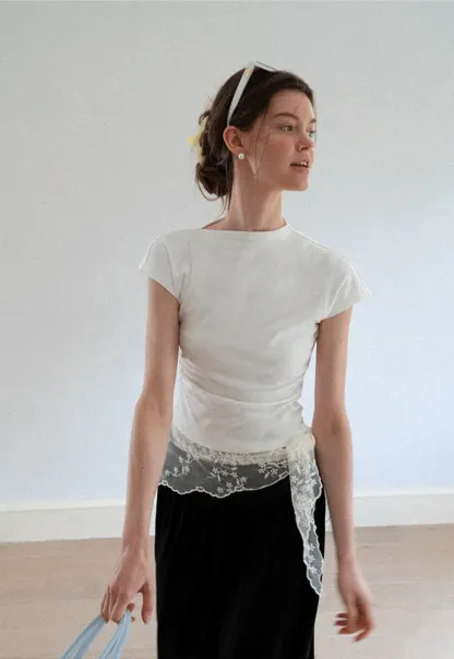 Cropped Cap Sleeve Tshirt with Ruched Detail