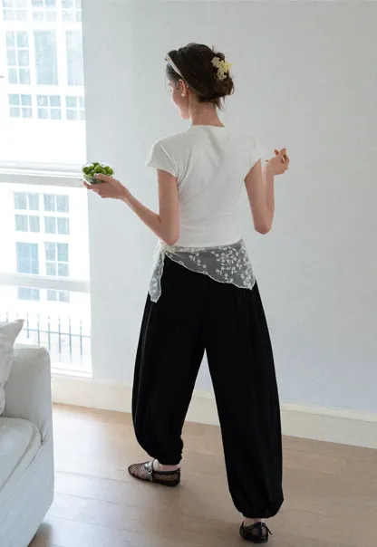 Cropped Cap Sleeve Tshirt with Ruched Detail