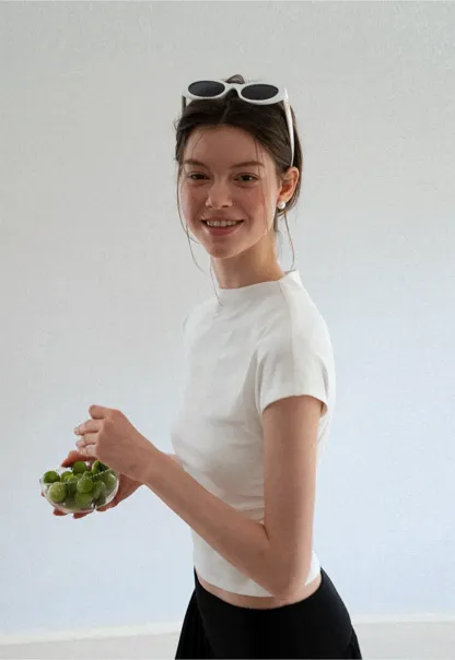 Cropped Cap Sleeve Tshirt with Ruched Detail