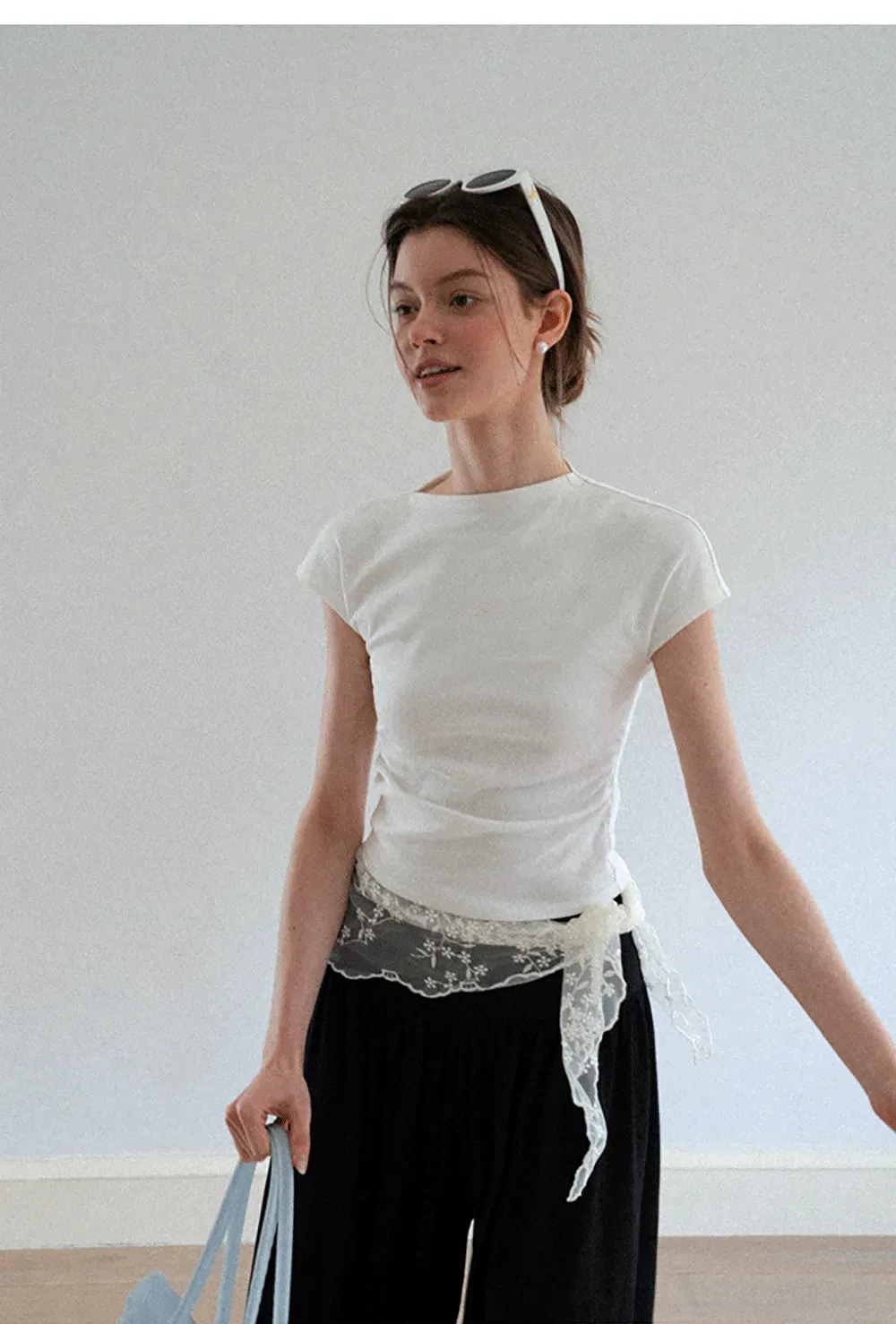 Cropped Cap Sleeve Tshirt with Ruched Detail