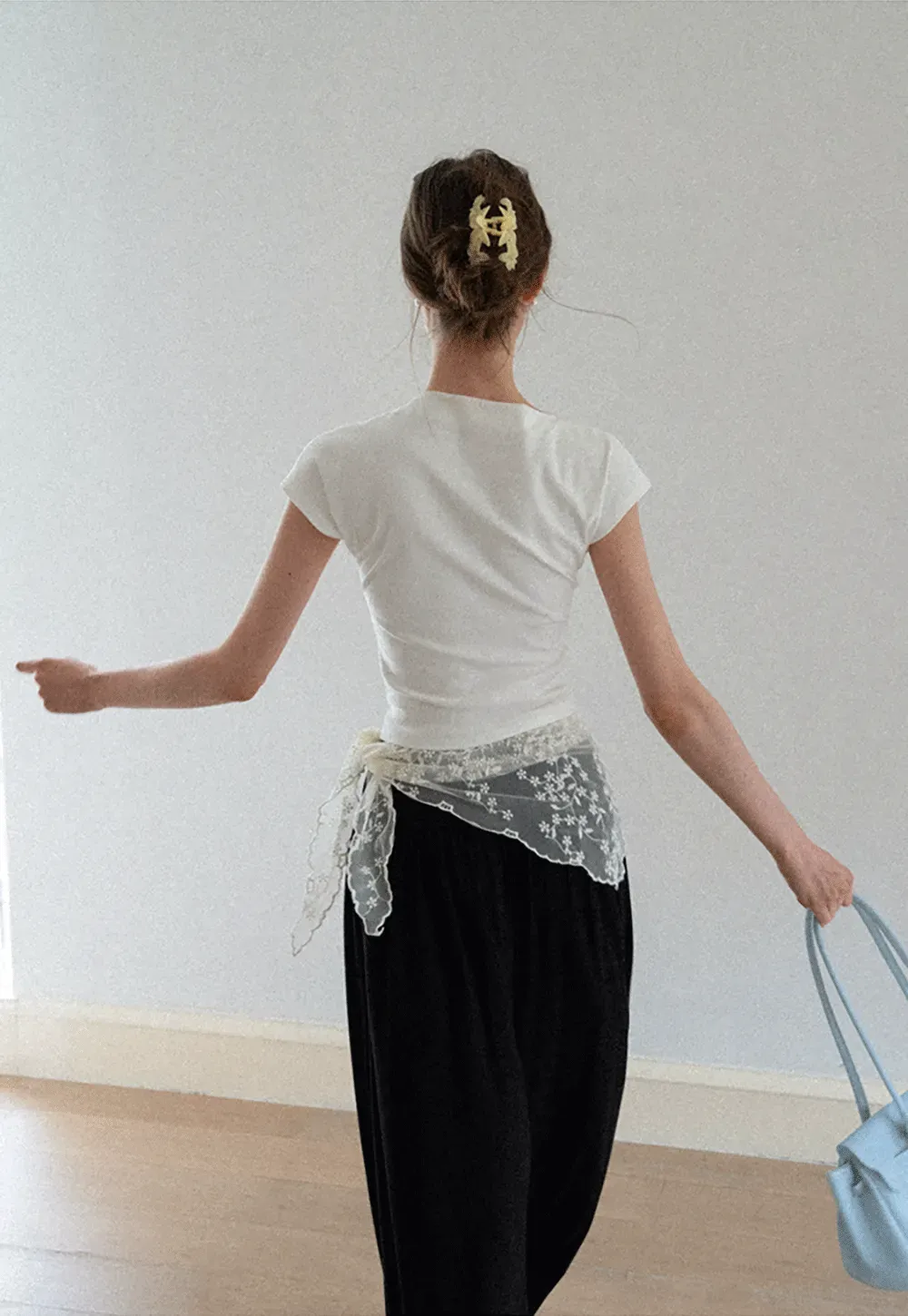 Cropped Cap Sleeve Tshirt with Ruched Detail