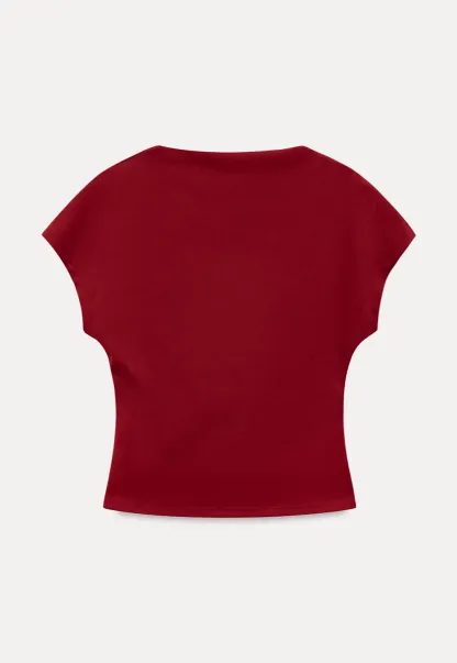 Cropped Cap Sleeve Tshirt with Ruched Detail