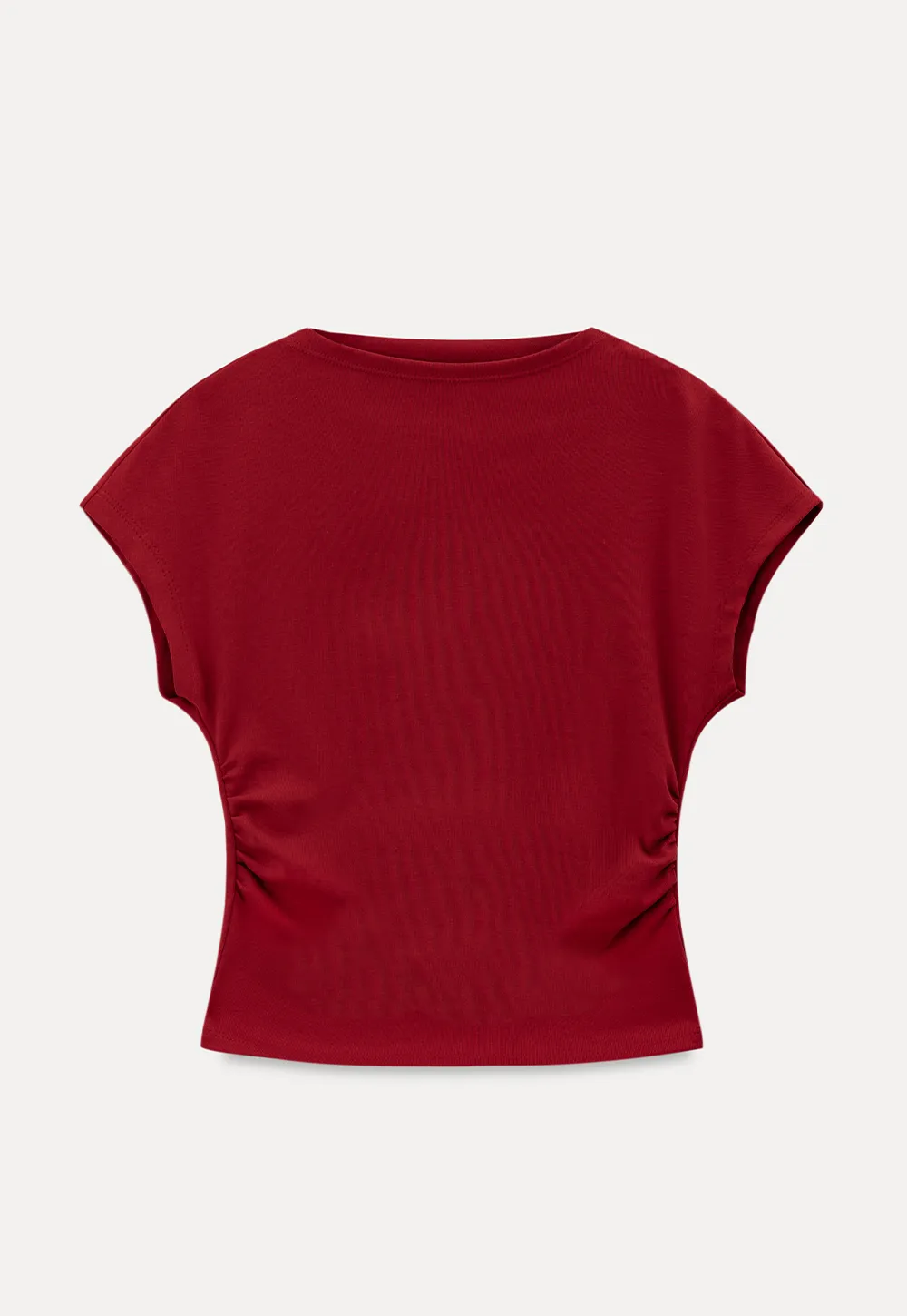 Cropped Cap Sleeve Tshirt with Ruched Detail
