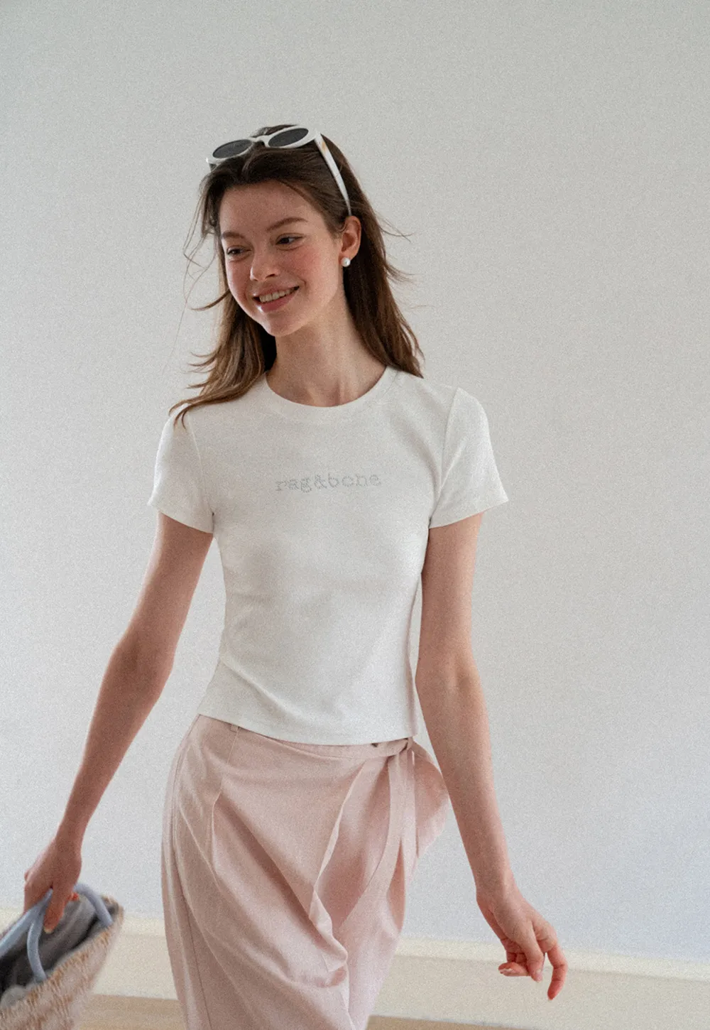 Embroidered Logo Cropped Crew Neck T Shirt