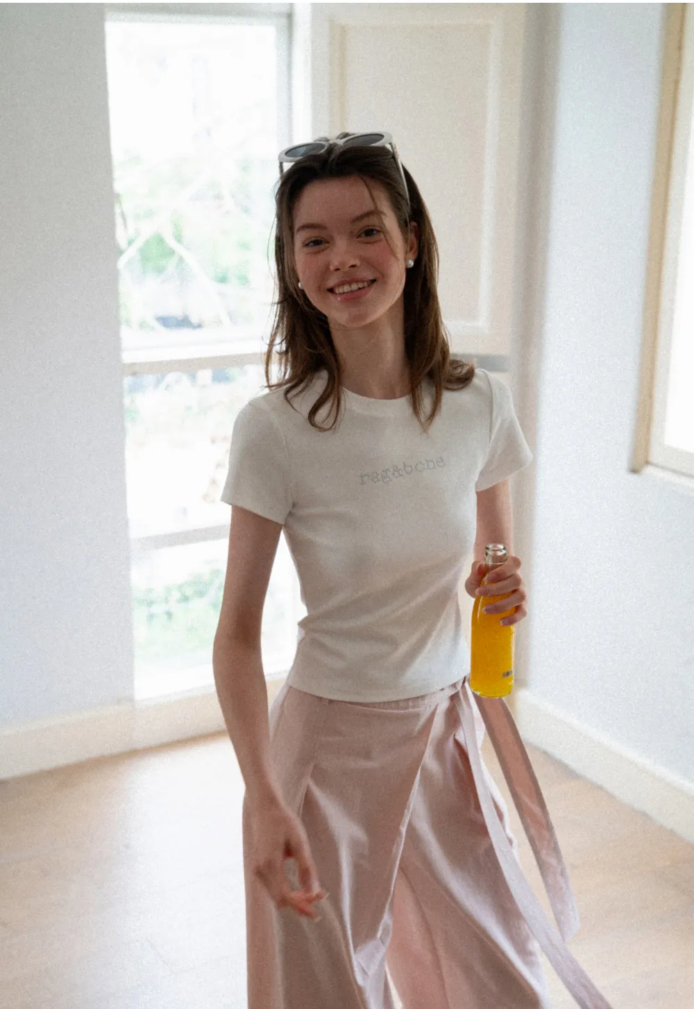 Embroidered Logo Cropped Crew Neck T Shirt