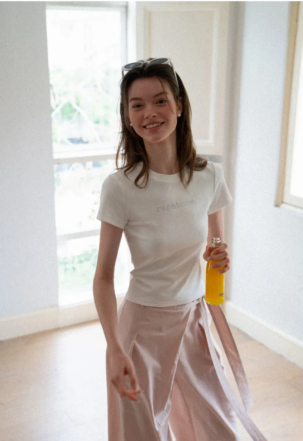 Embroidered Logo Cropped Crew Neck T Shirt
