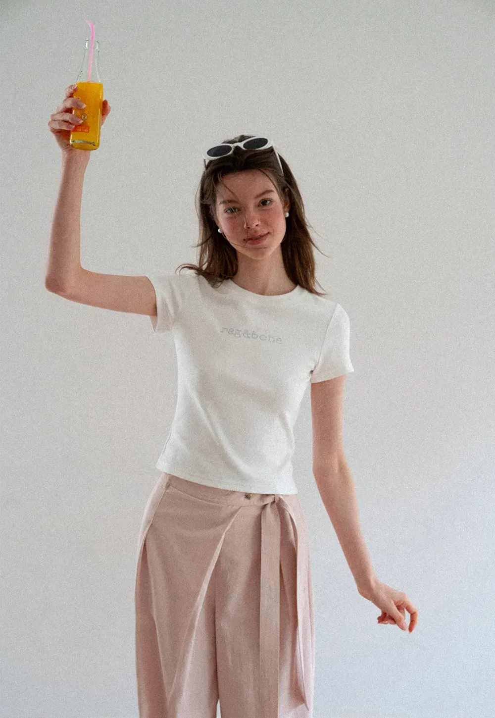 Embroidered Logo Cropped Crew Neck T Shirt
