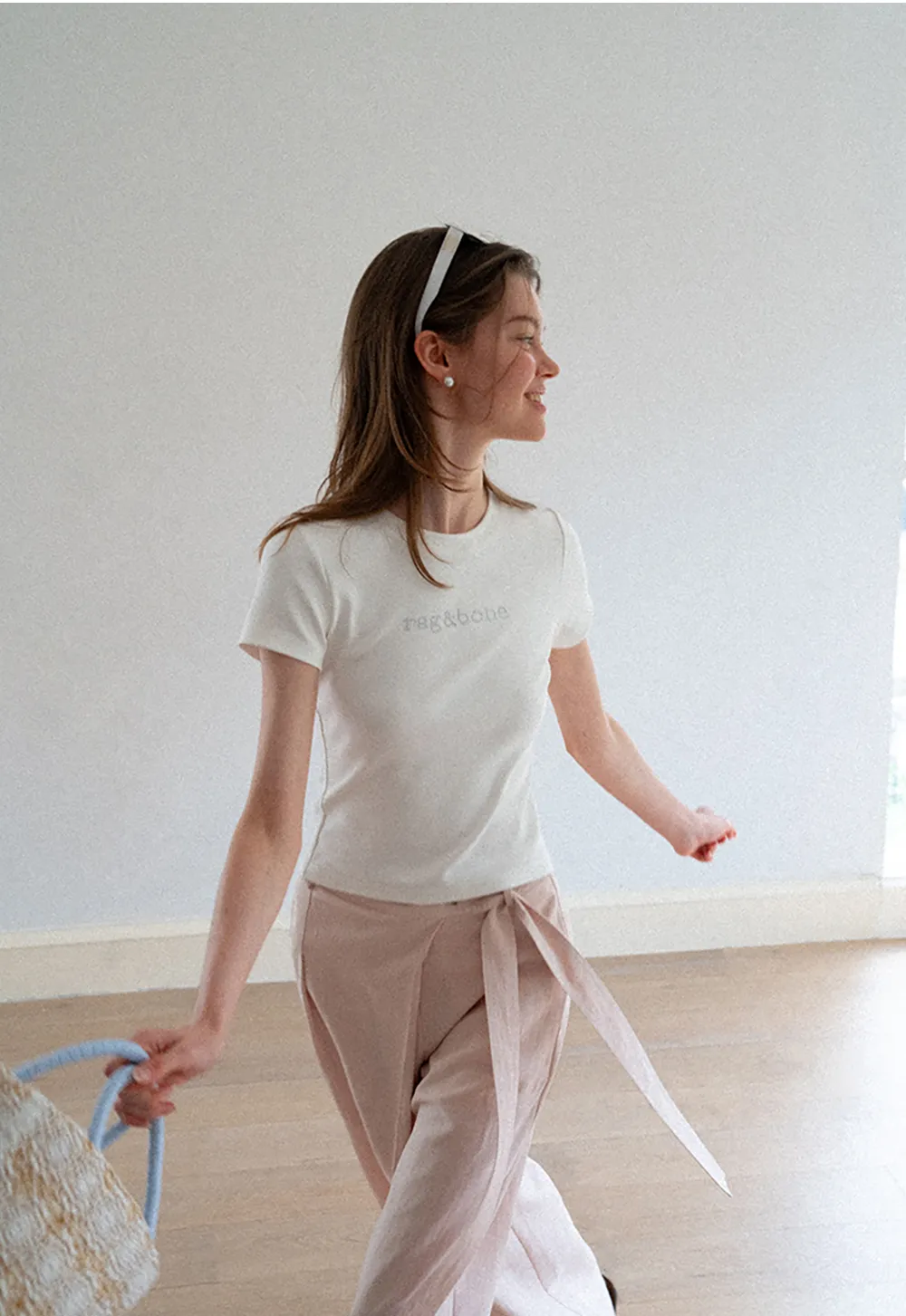 Embroidered Logo Cropped Crew Neck T Shirt