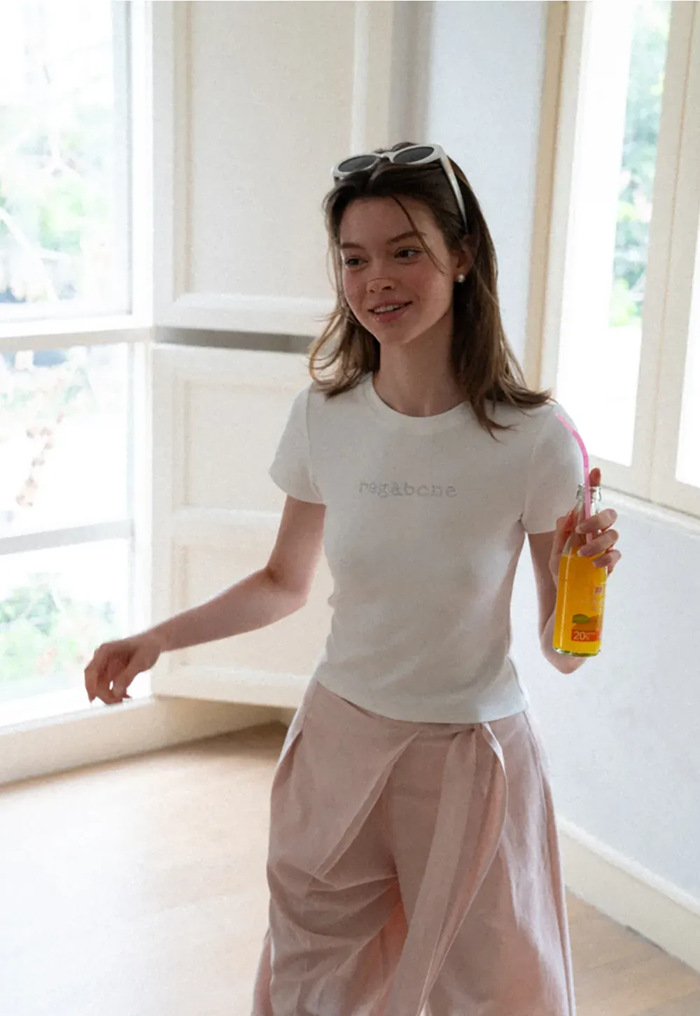 Embroidered Logo Cropped Crew Neck T Shirt