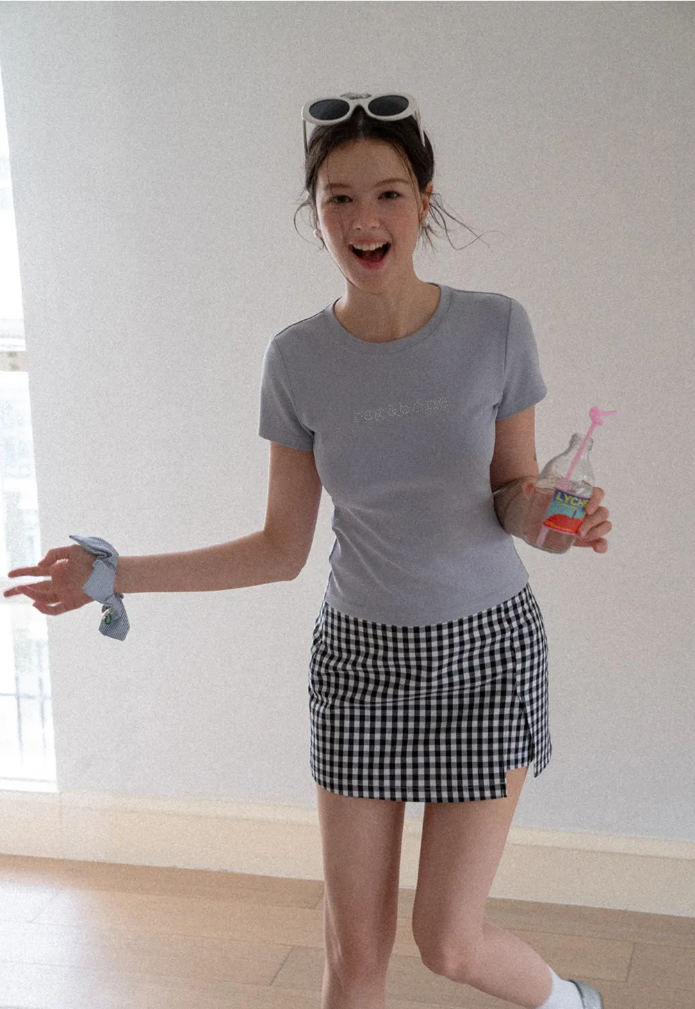 Embroidered Logo Cropped Crew Neck T Shirt