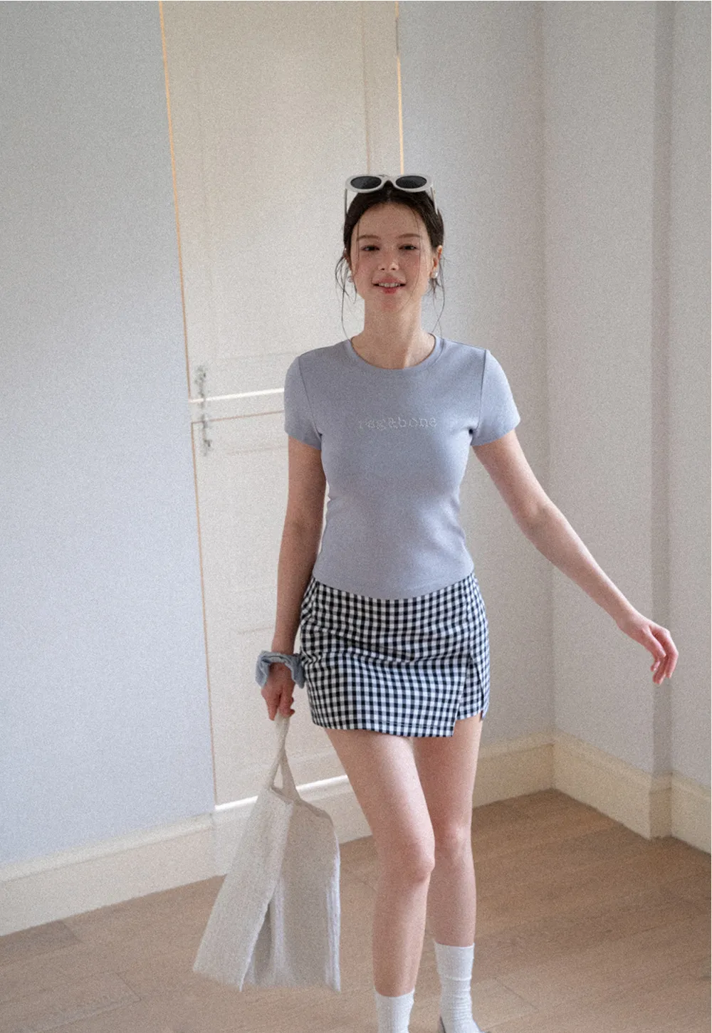 Embroidered Logo Cropped Crew Neck T Shirt