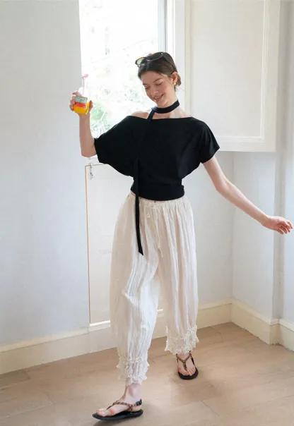Asymmetrical Cutout Neck Short Sleeve Top