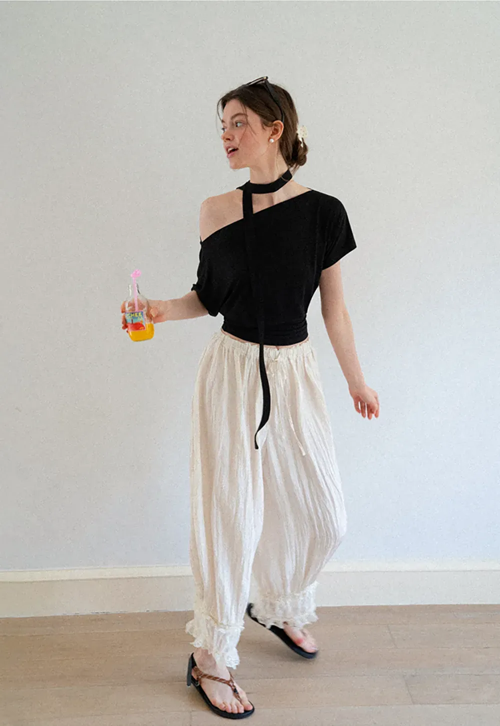 Asymmetrical Cutout Neck Short Sleeve Top