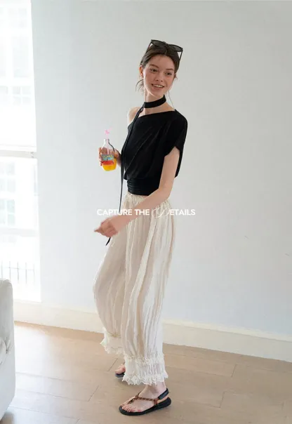 Asymmetrical Cutout Neck Short Sleeve Top
