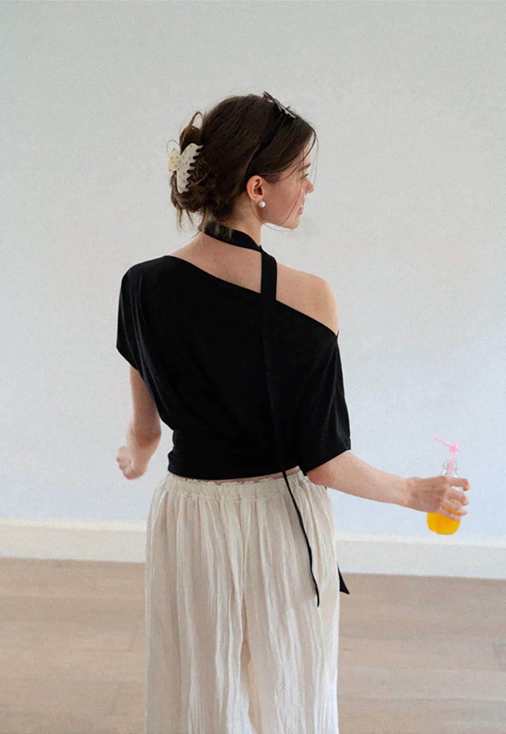 Asymmetrical Cutout Neck Short Sleeve Top