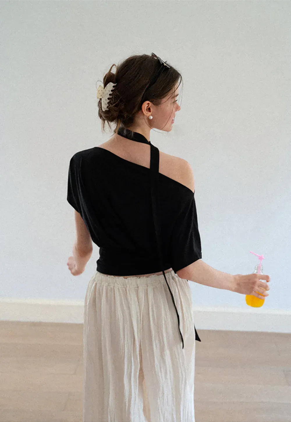 Asymmetrical Cutout Neck Short Sleeve Top