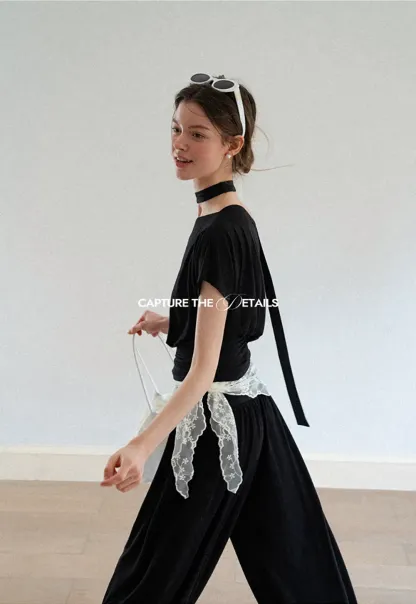 Asymmetrical Cutout Neck Short Sleeve Top