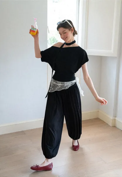 Asymmetrical Cutout Neck Short Sleeve Top